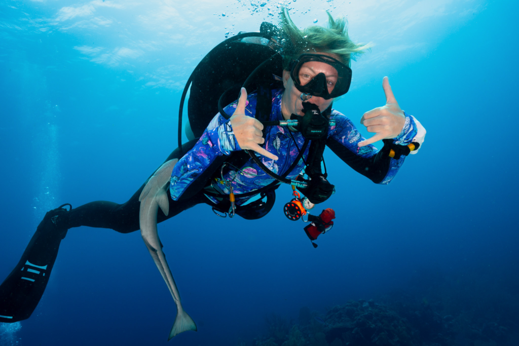Candice Landau with a shark's remora.